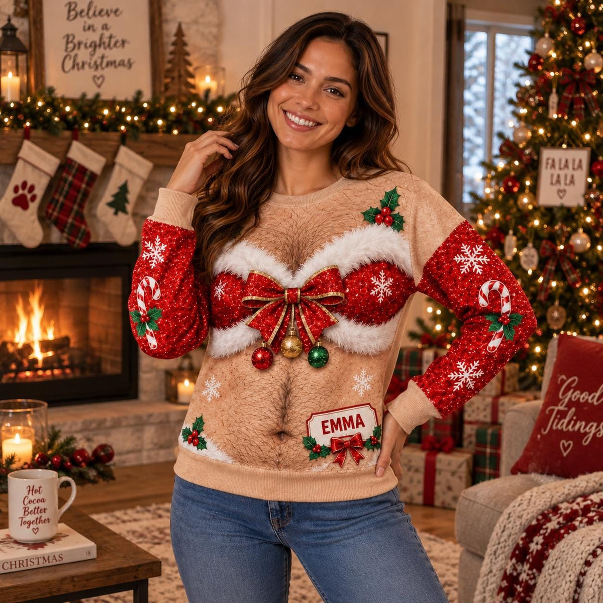 Emma Personalized Ugly Christmas Sweater with Bow & Name