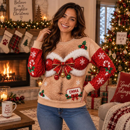Emma Personalized Ugly Christmas Sweater with Bow & Name
