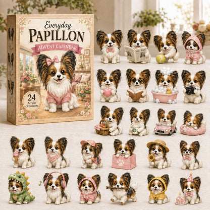 CHRISTMAS KICKOFF 40% OFF - Everyday Papillon Advent Calendar 2026 - 24-Day Festive Countdown, Acrylic Charms Blind Box - Gift For Papillon Lovers AC0NT023