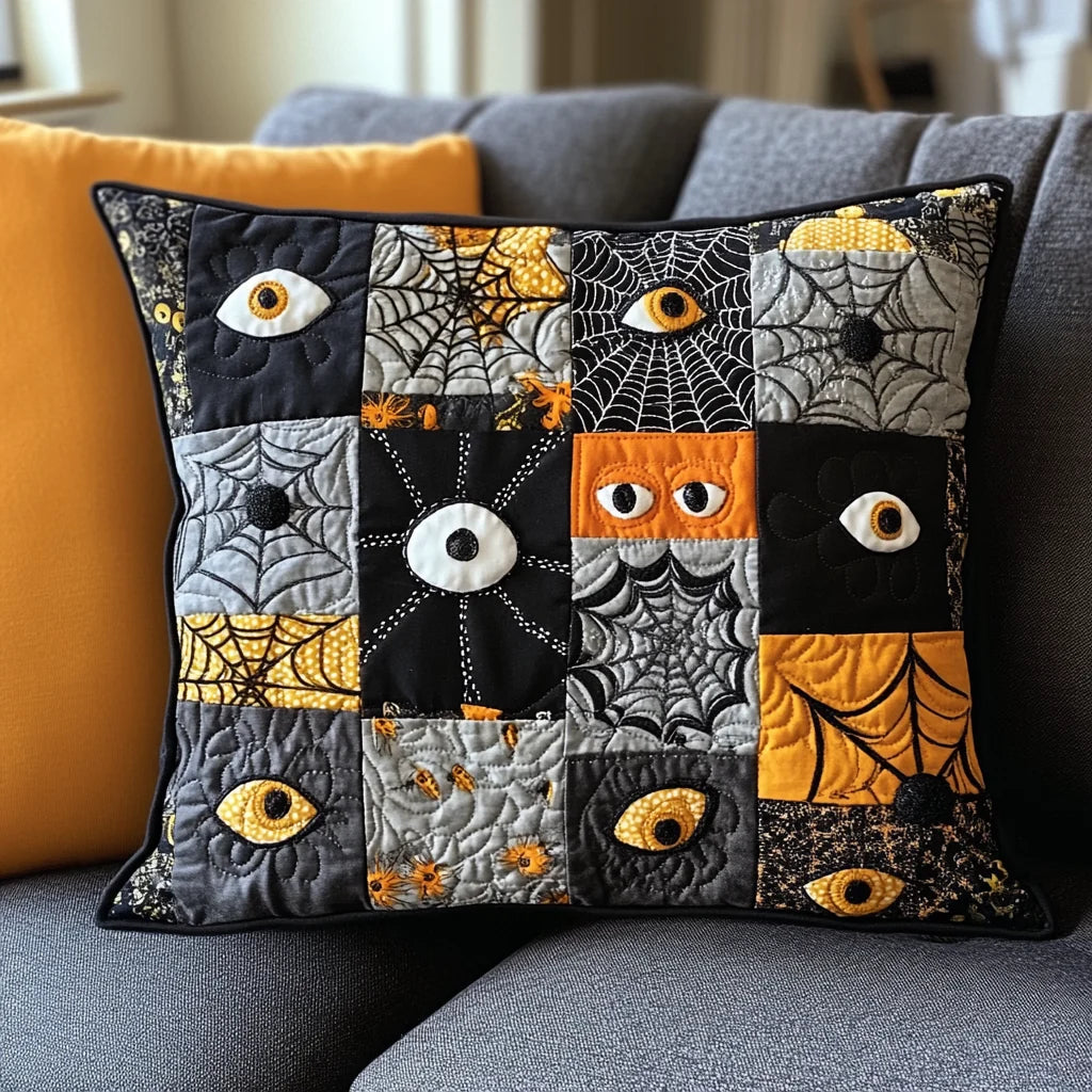 Eyeball & Spiderweb Halloween Quilted Pillow Case