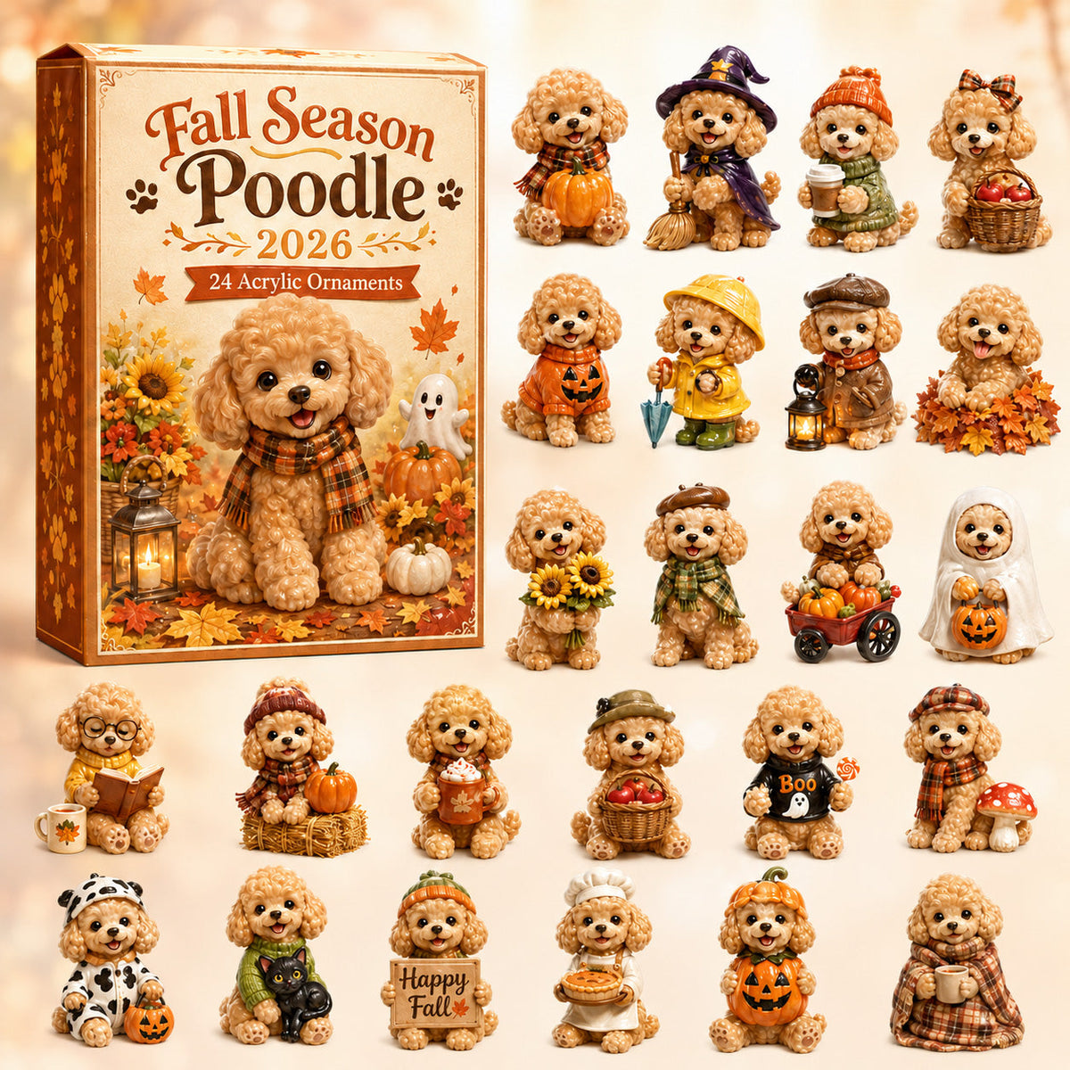 FALL SEASON KICKOFF 40% OFF - Fall Season Poodle Advent Calendar 2026 - 24-Day Festive Countdown, Acrylic Charms Blind Box - Gift For Poodle Lovers AC0HT265