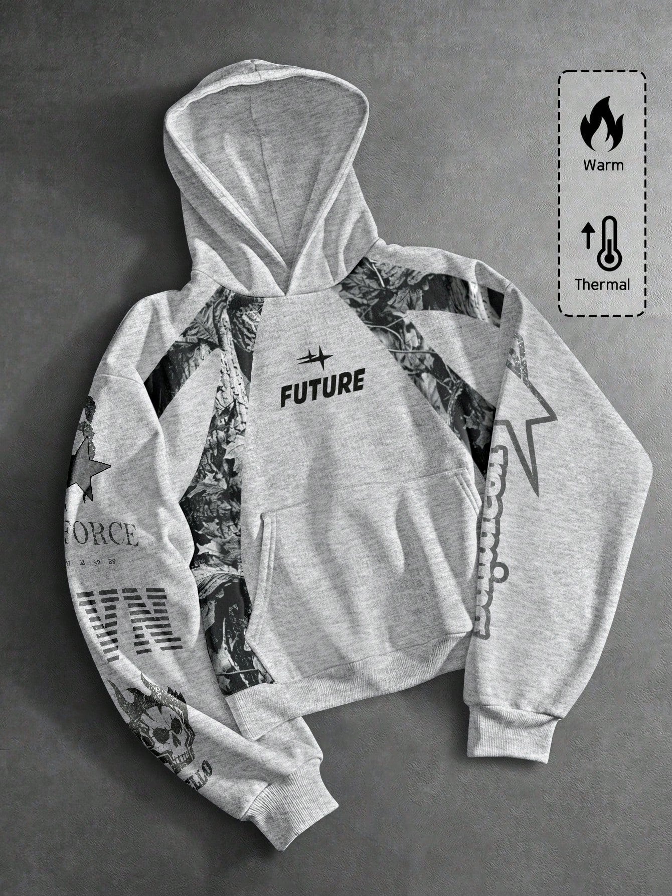 FUTURE Graphic Grey Camo Sleeve Print Hoodie