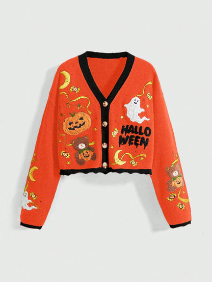 Fairycore Halloween Pumpkin Colorblock Cardigan