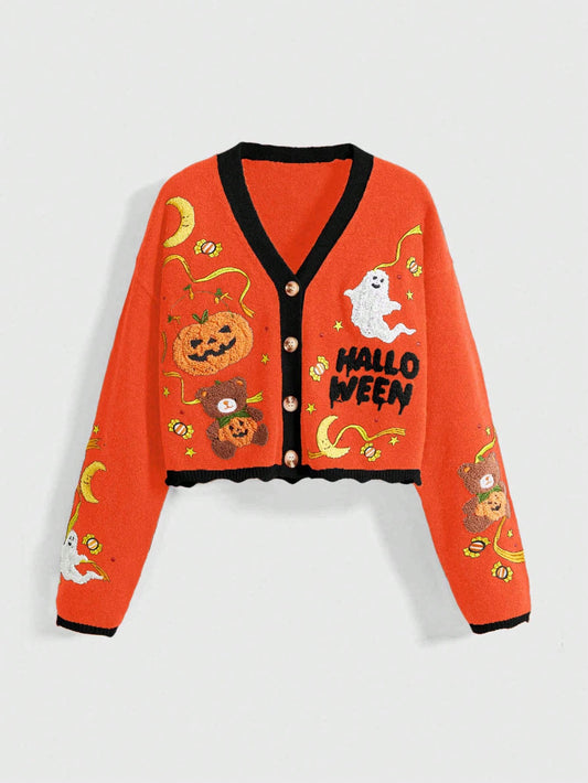 Fairycore Halloween Pumpkin Colorblock Cardigan