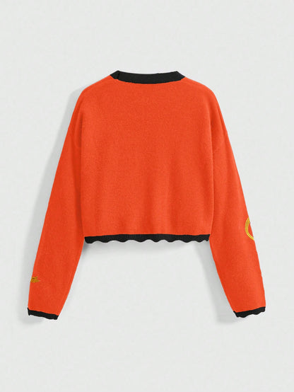 Fairycore Halloween Pumpkin Colorblock Cardigan