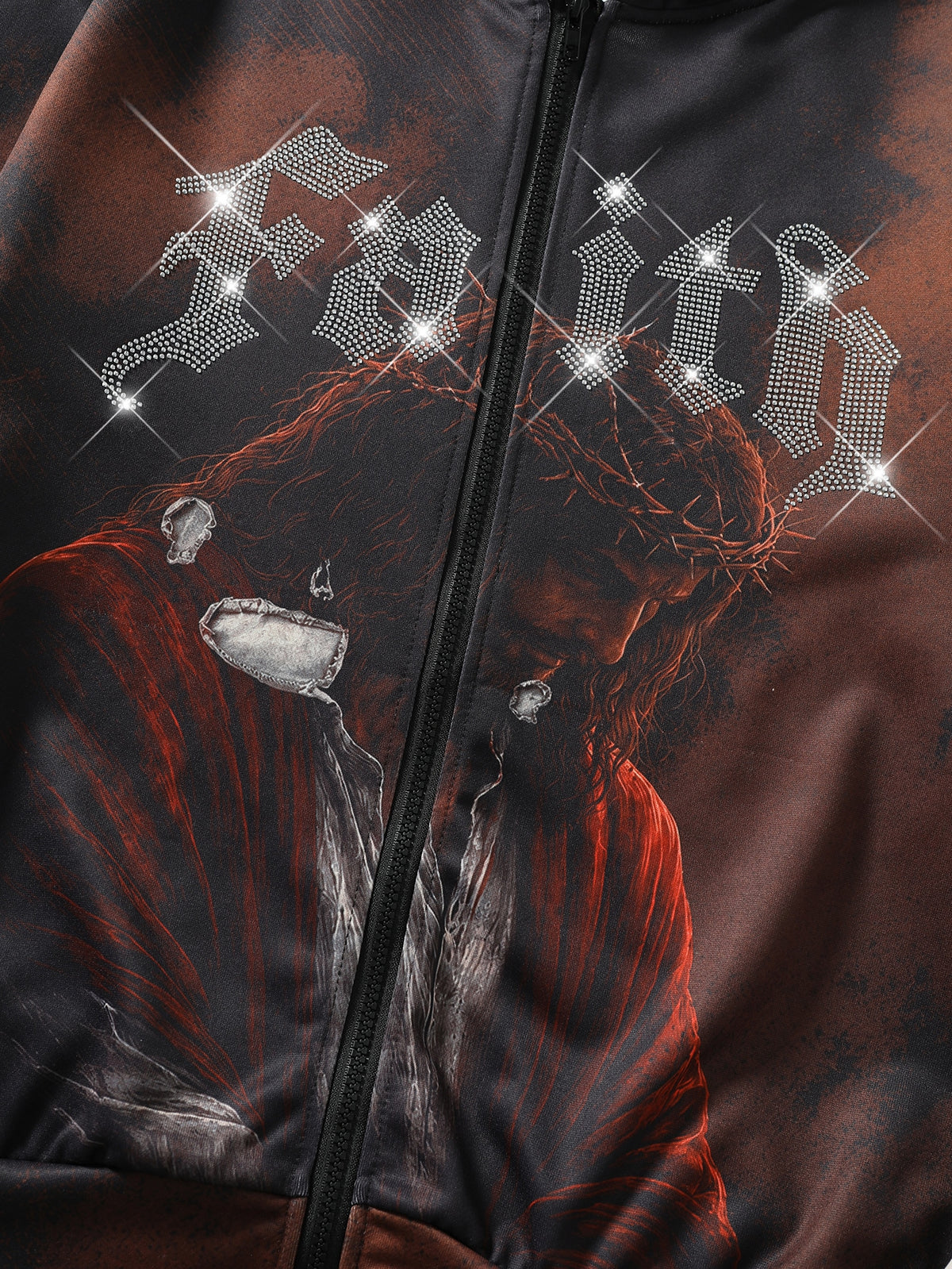 Faith Graphic Jesus Zip Hoodie Polyester