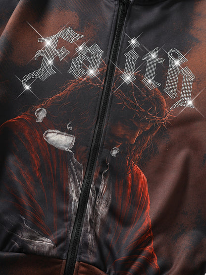 Faith Graphic Jesus Zip Hoodie Polyester