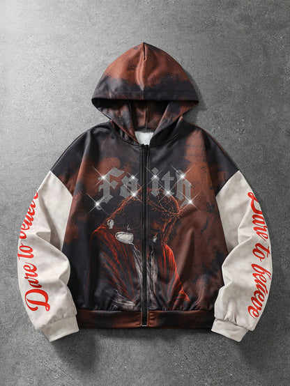Faith Graphic Jesus Zip Hoodie Polyester