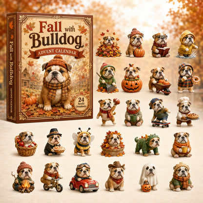FALL KICKOFF 40% OFF - Fall With Bulldog Advent Calendar 2026 - 24-Day Festive Countdown, Acrylic Charms Blind Box - Gift For Bulldog Lovers AC0TH184
