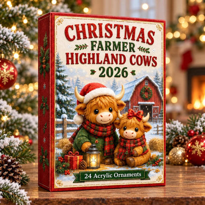 Farmer Highland Cow Advent Calendar 2026 24 Ornaments