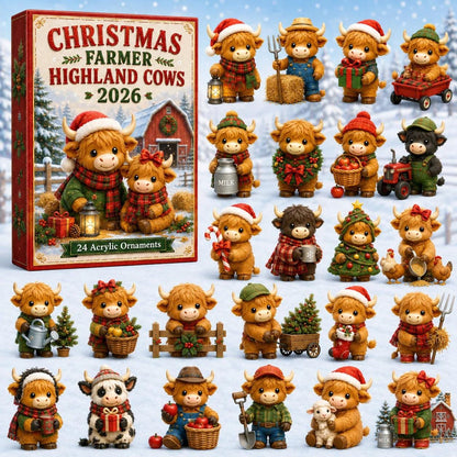 Farmer Highland Cow Advent Calendar 2026 24 Ornaments