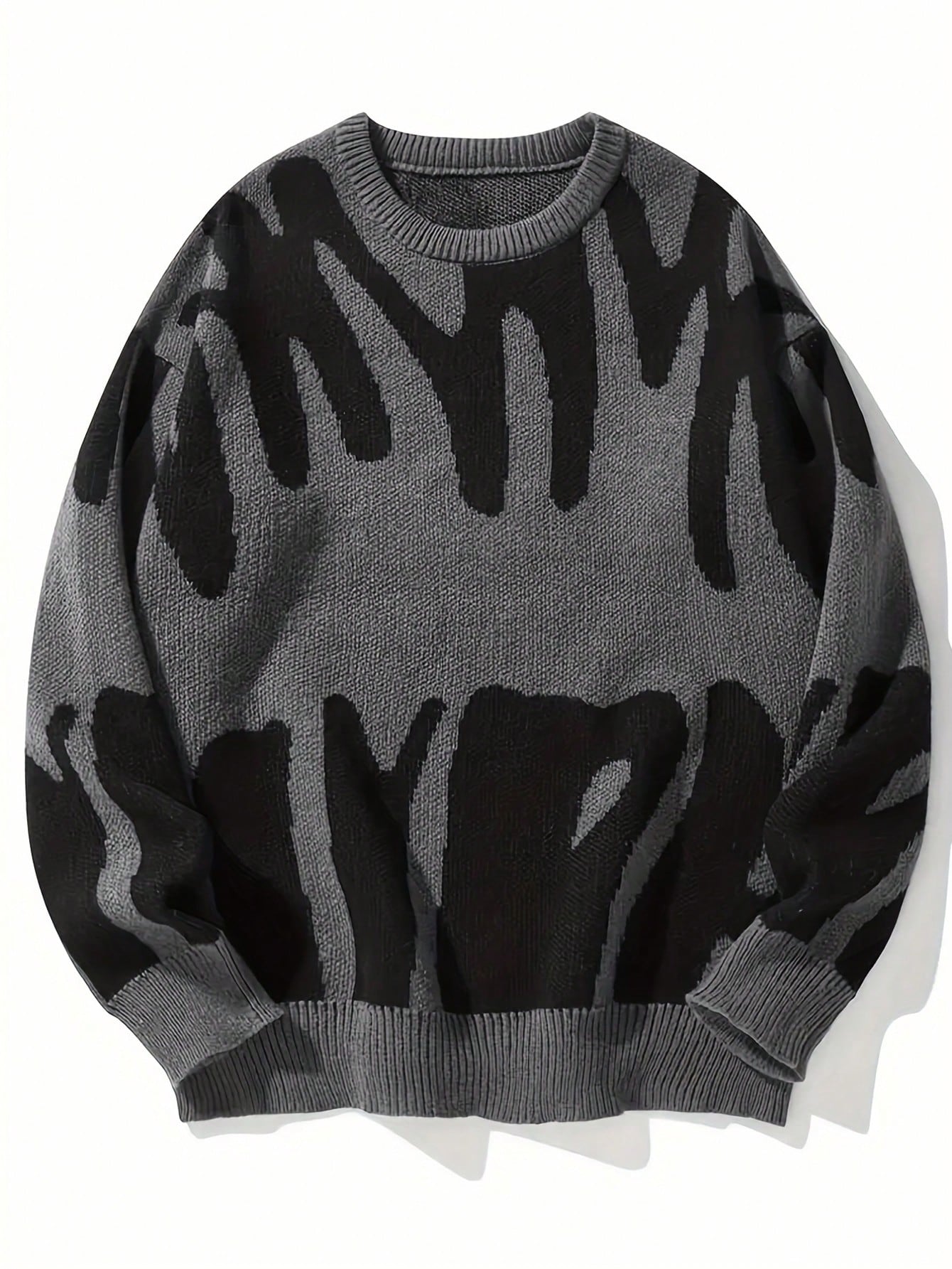 Fashion Pattern Crew Neck Long Sleeve Casual Pullover Graphic Drop Shoulder Monogram Streetwear Knit Sweater