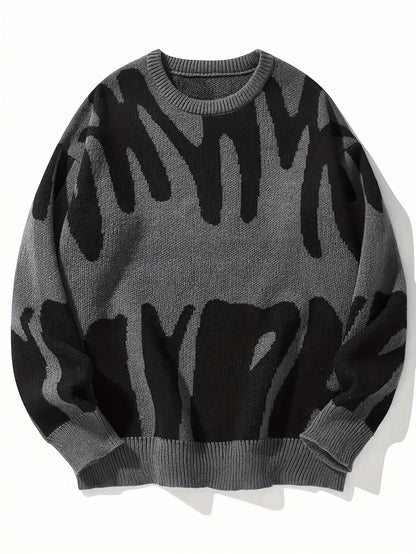 Fashion Pattern Crew Neck Long Sleeve Casual Pullover Graphic Drop Shoulder Monogram Streetwear Knit Sweater