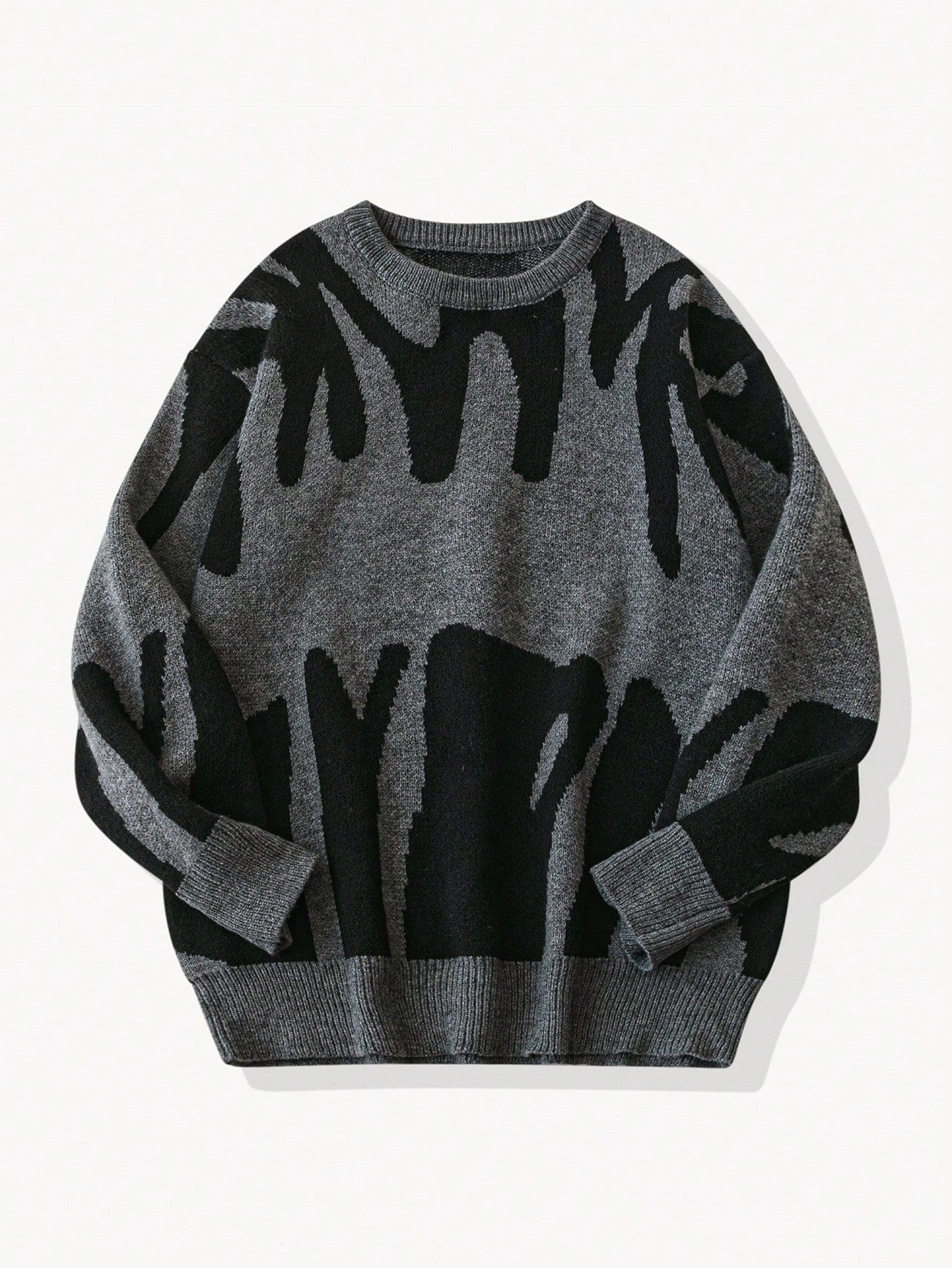 Fashion Pattern Crew Neck Long Sleeve Casual Pullover Graphic Drop Shoulder Monogram Streetwear Knit Sweater