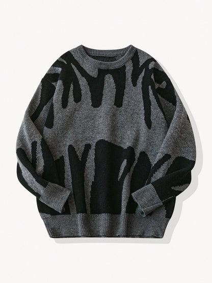 Fashion Pattern Crew Neck Long Sleeve Casual Pullover Graphic Drop Shoulder Monogram Streetwear Knit Sweater