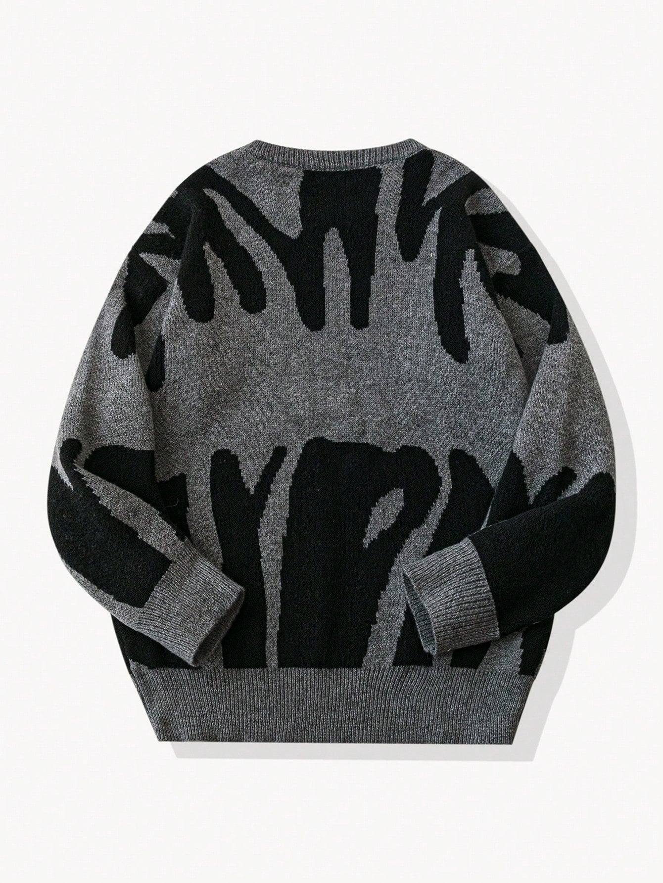 Fashion Pattern Crew Neck Long Sleeve Casual Pullover Graphic Drop Shoulder Monogram Streetwear Knit Sweater