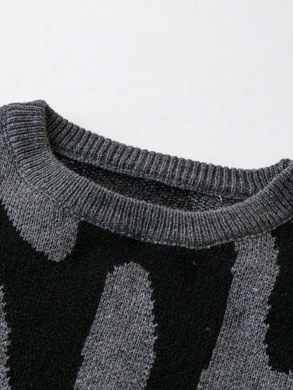 Fashion Pattern Crew Neck Long Sleeve Casual Pullover Graphic Drop Shoulder Monogram Streetwear Knit Sweater