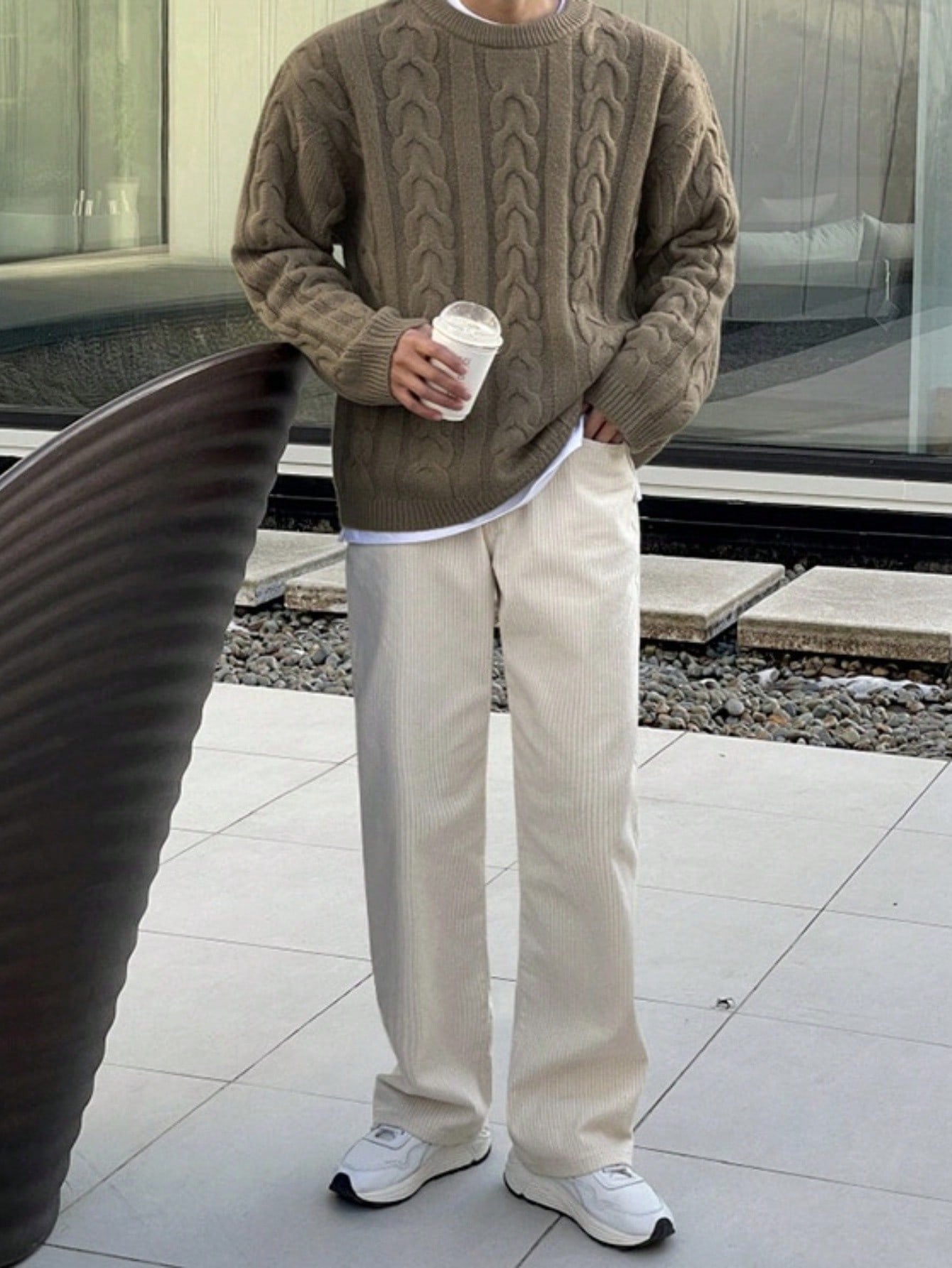 Retro Christmas Green Japanese Casual Cable Knit Round Neck Sweater