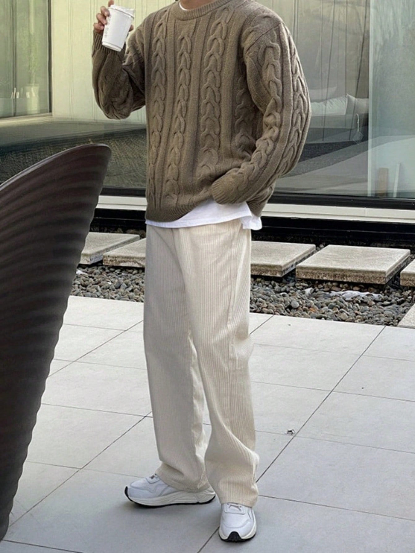 Retro Christmas Green Japanese Casual Cable Knit Round Neck Sweater