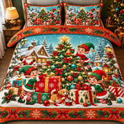 Festive Christmas Elf Quilt Set Holiday Bedding Decor