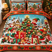 Festive Christmas Elf Quilt Set Holiday Bedding Decor