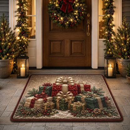 Festive Christmas Gift Boxes Holiday Floor Mat Christmas Gate Doormat