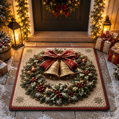 Festive Christmas Wreath Golden Bells Decorative Welcome Christmas Gate Doormat