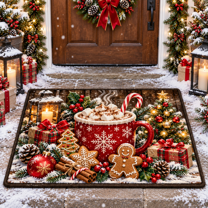 Festive Hot Cocoa Christmas Welcome Door Mat