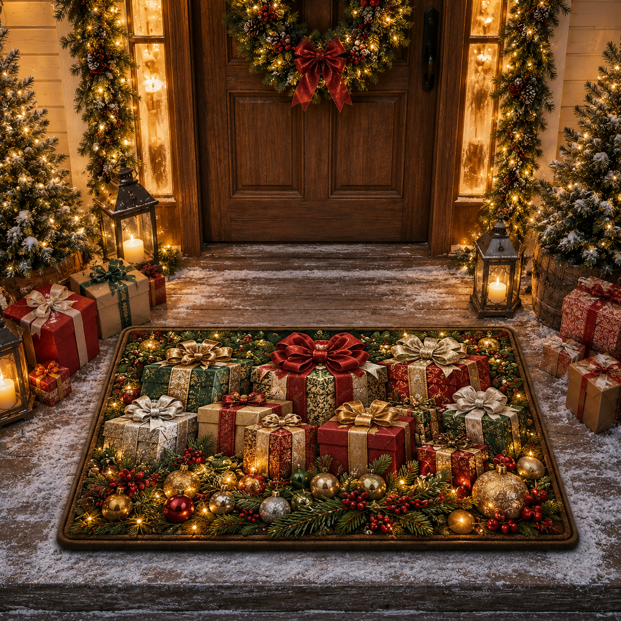 Festive Luxury Wrapped Gift Box Christmas Gate Doormat
