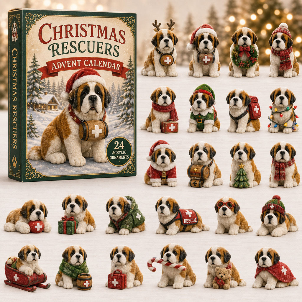 CHRISTMAS KICKOFF 40% OFF - Festive Saint Bernard Advent Calendar 2026 - 24-Day Festive Countdown, Acrylic Charms Blind Box - Gift For Dog Lovers AC0TM014
