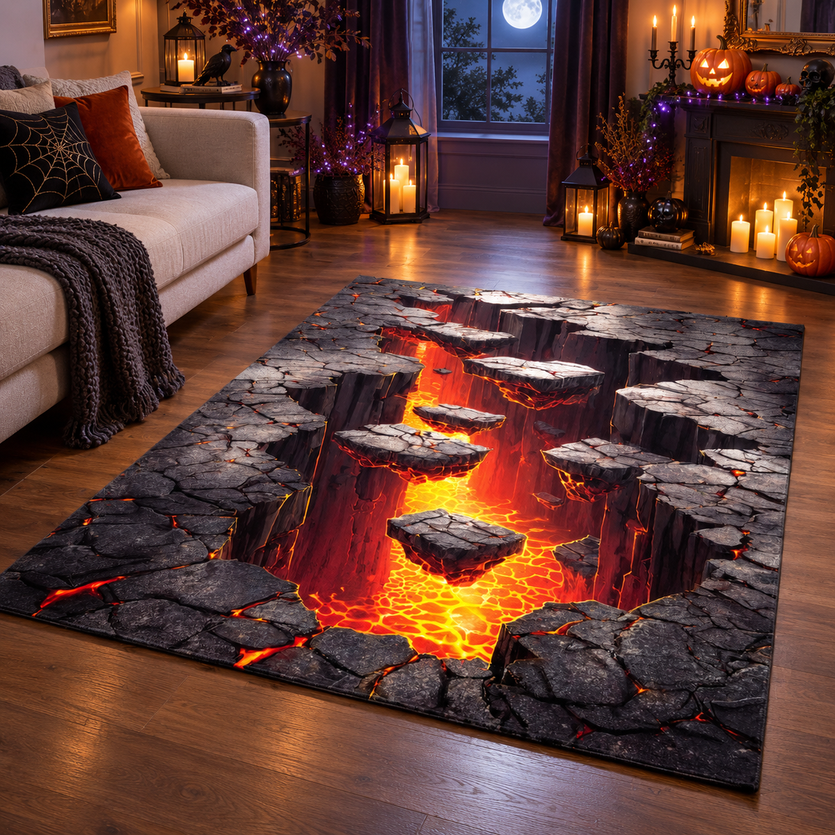 Fiery Lava Abyss Halloween Area Rug