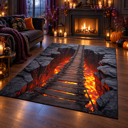 Fiery Lava Bridge Abyss Halloween Area Rug