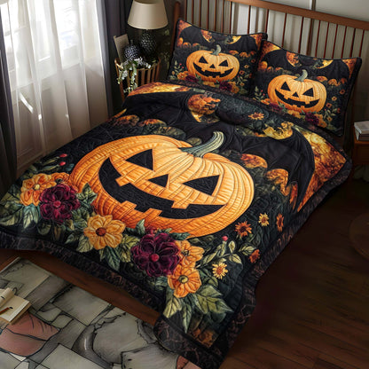 Floral Pumpkin Jack O Lantern Halloween Bedding Set