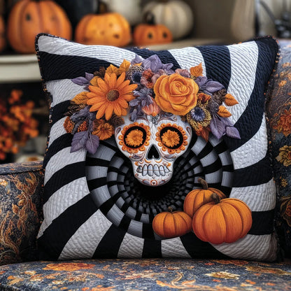 Floral Sugar Skull Halloween Quilted Pillow Case