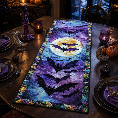 Flying Bats and Full Moon Halloween Quilted Table Runner