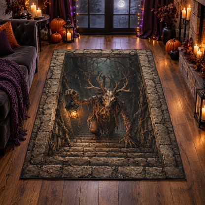 Forest Wendigo Lantern Stairs Halloween Area Rug