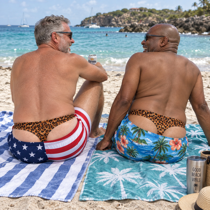 Funny 3D Printed Fake Thong Swim Trunks