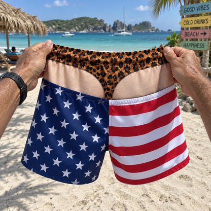 Funny 3D Printed Fake Thong Swim Trunks