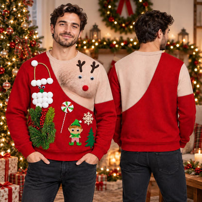 Funny 3D Reindeer & Santa Ugly Christmas Sweater