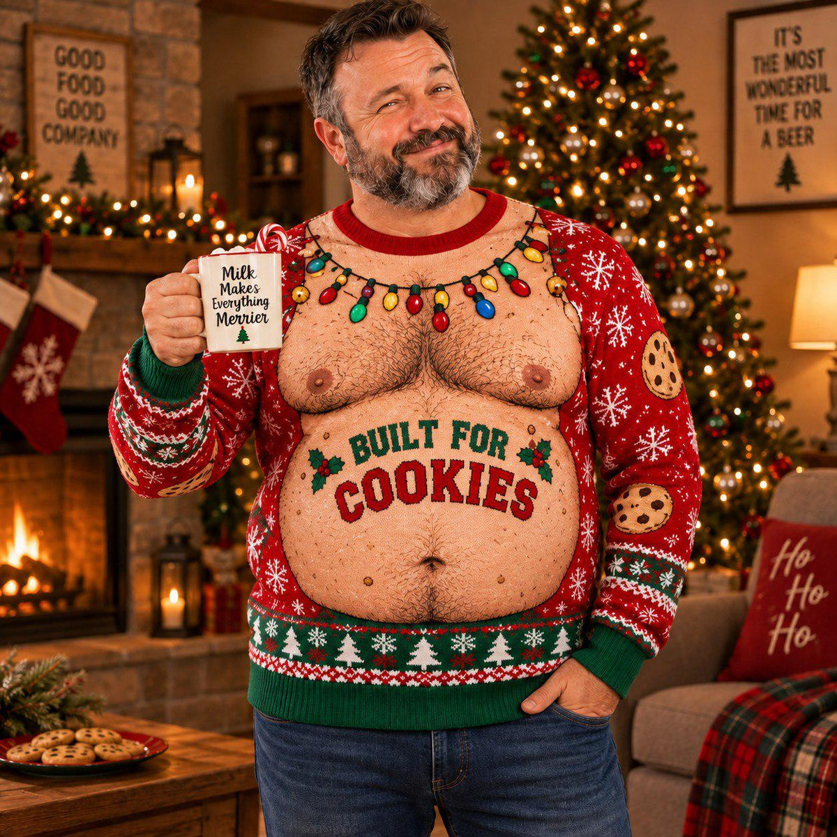 Funny Built For Cookies Hairy Chest Christmas Sweater