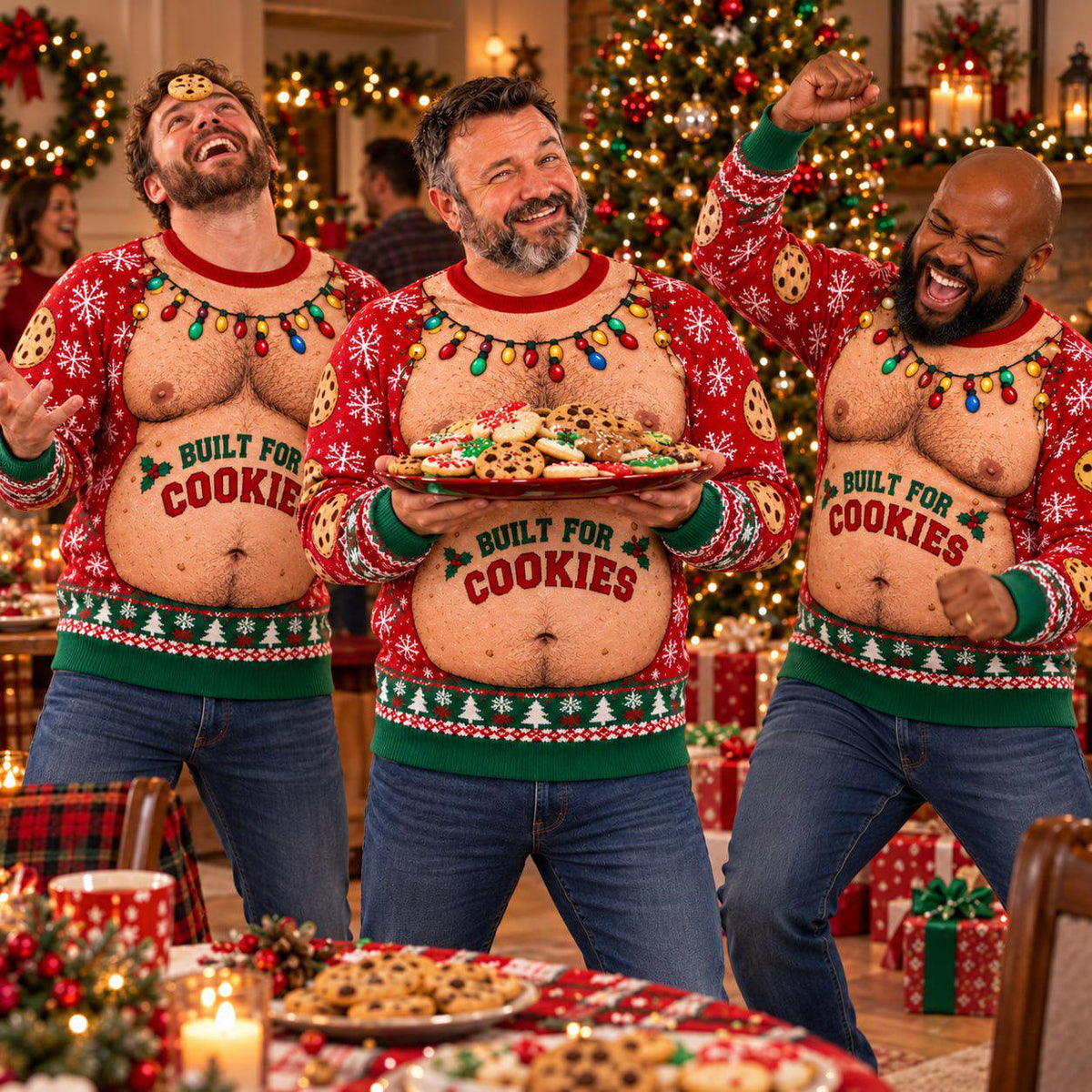 Funny Built For Cookies Hairy Chest Christmas Sweater
