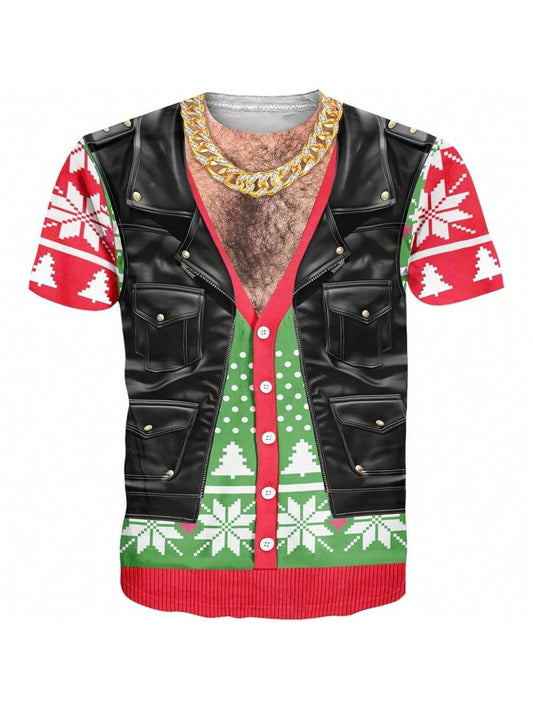 Funny Christmas Body Shirt with Hairy Chest & Gold Chain