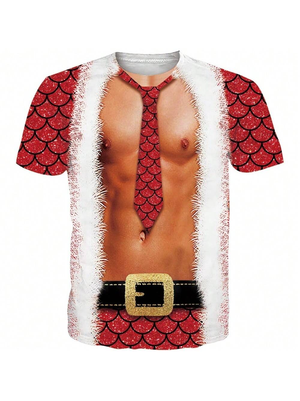 Funny Christmas Body Shirt with Naked Chest & Tie Print