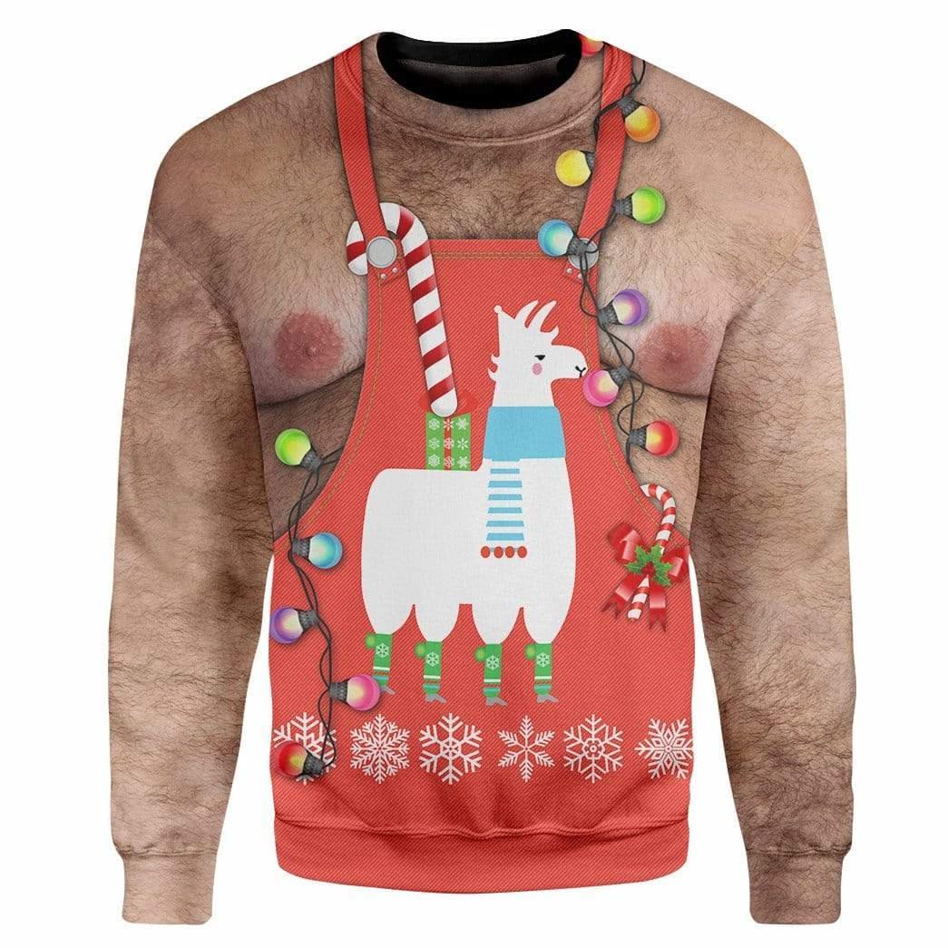Funny Christmas Hairy Body Llama Apron Sweatshirt