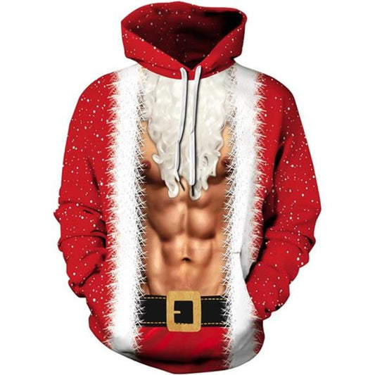 Funny Christmas Muscular Santa Body Print Hoodie