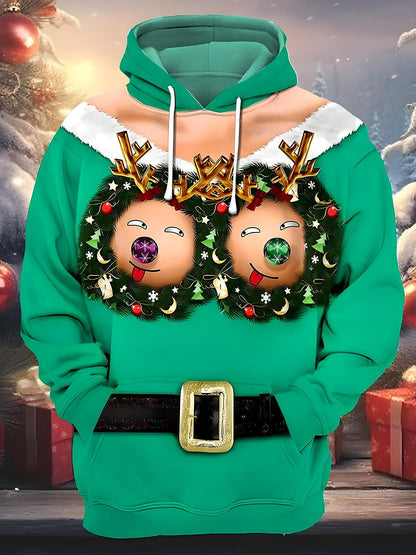 Funny Christmas Naughty Deer Reindeer Body Hoodie