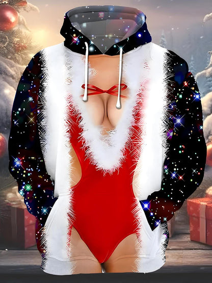 Funny Christmas Sexy Santa Body Print Hoodie