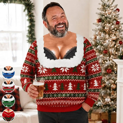 Funny Christmas Sweater With Black Bra Design
