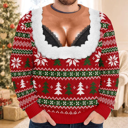 Funny Christmas Sweater With Black Bra Design