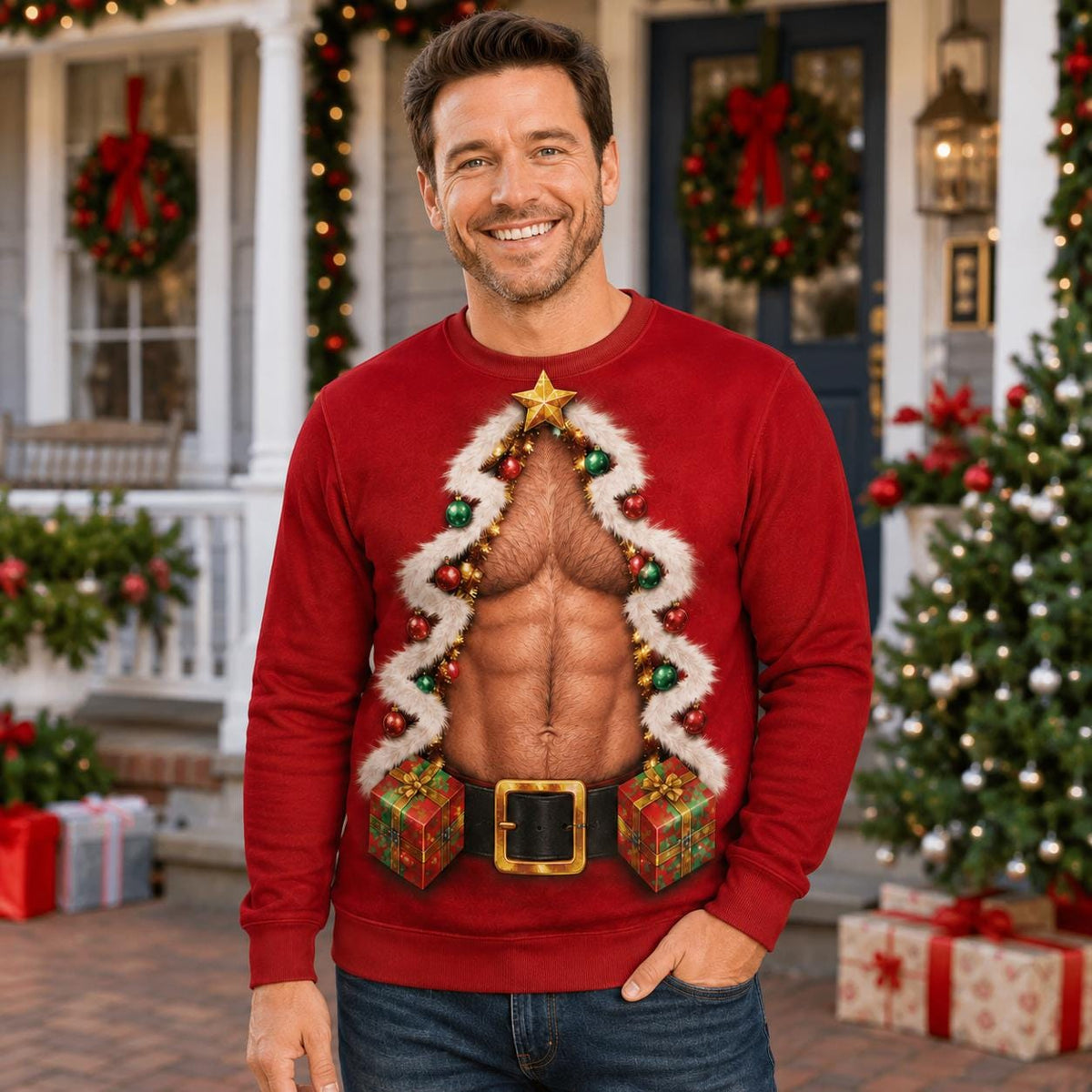Funny Christmas Tree Chest Couple Ugly Sweater